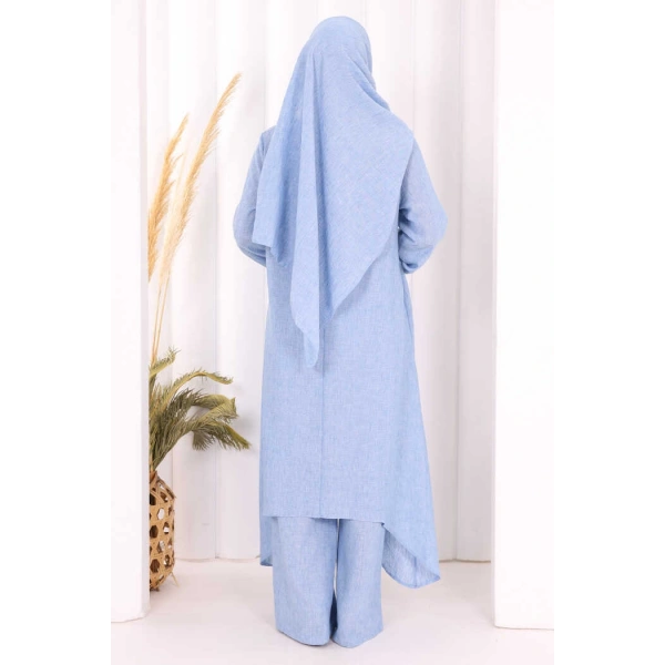 Kolyeli Tunik Pantolon Takım ŞAL HEDİYE! 8020 İndigo