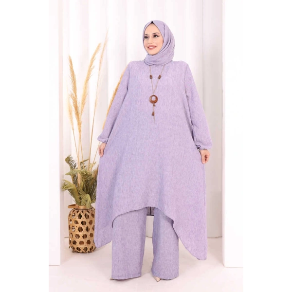 Kolyeli Tunik Pantolon Takım ŞAL HEDİYE! 8020 Lila