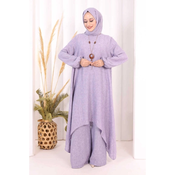 Kolyeli Tunik Pantolon Takım ŞAL HEDİYE! 8020 Lila