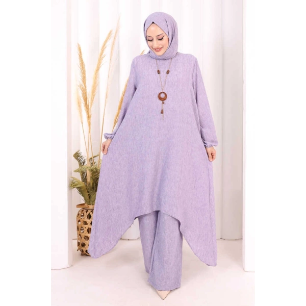 Kolyeli Tunik Pantolon Takım ŞAL HEDİYE! 8020 Lila
