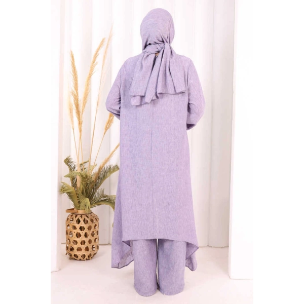 Kolyeli Tunik Pantolon Takım ŞAL HEDİYE! 8020 Lila