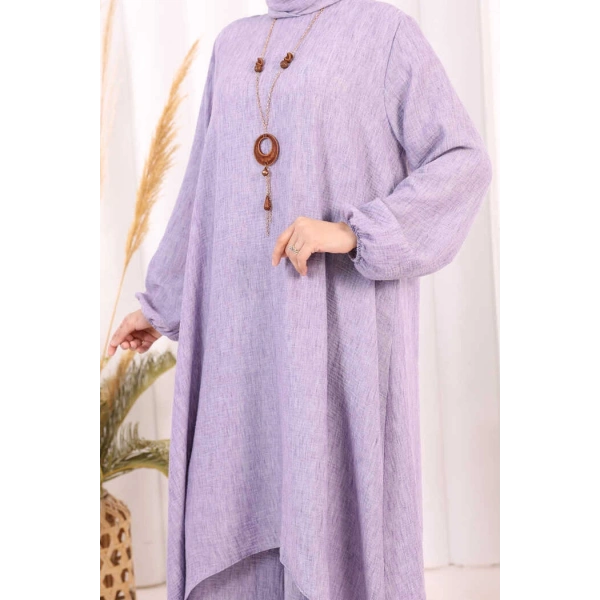 Kolyeli Tunik Pantolon Takım ŞAL HEDİYE! 8020 Lila