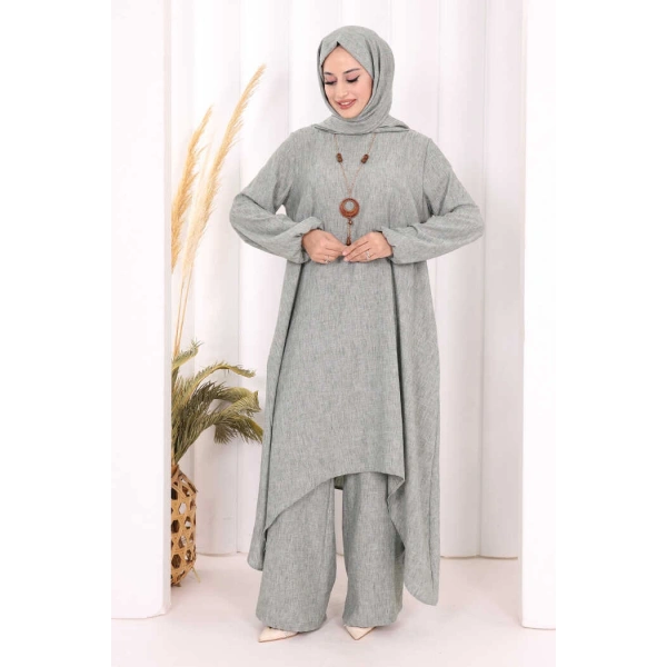 Kolyeli Tunik Pantolon Takım ŞAL HEDİYE! 8020 Mint