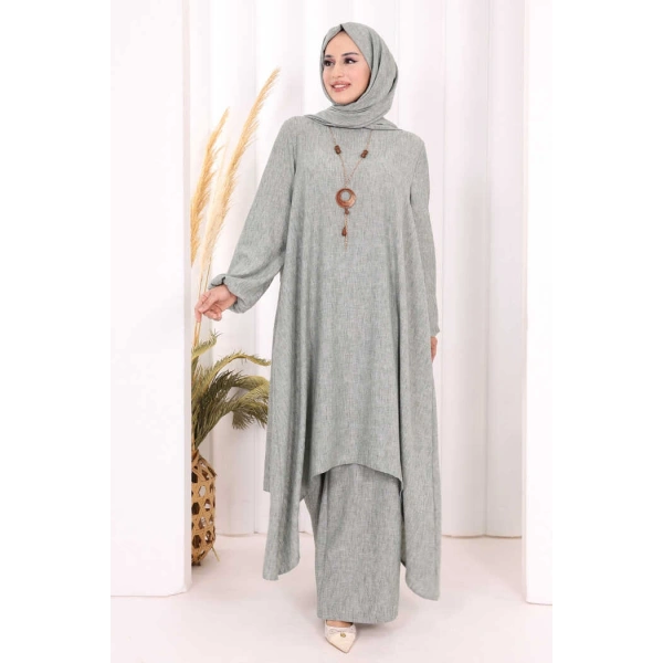 Kolyeli Tunik Pantolon Takım ŞAL HEDİYE! 8020 Mint