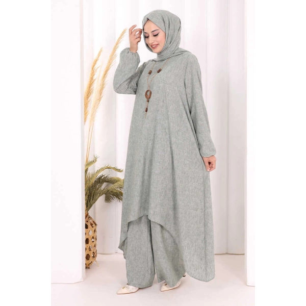 Kolyeli Tunik Pantolon Takım ŞAL HEDİYE! 8020 Mint