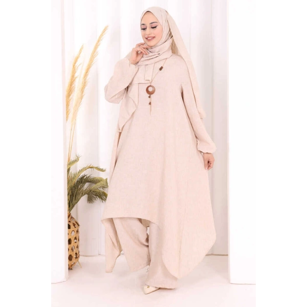 Kolyeli Tunik Pantolon Takım ŞAL HEDİYE! 8020 Taş