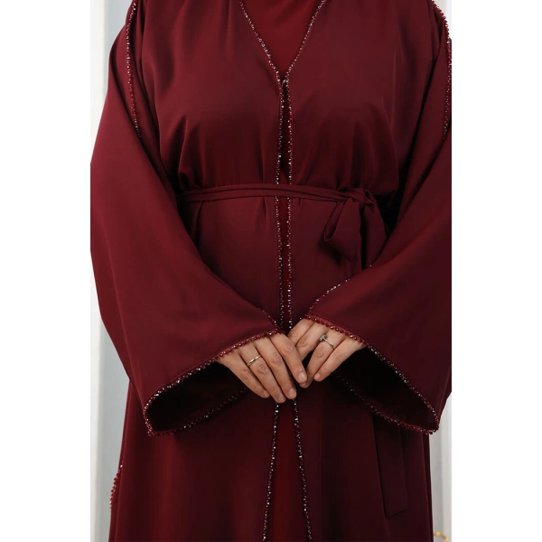 Kristal Taşlı Şallı Abaya 9205 Bordo