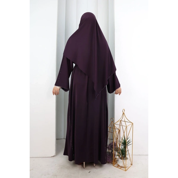 Kristal Taşlı Şallı Abaya 9205 Mor