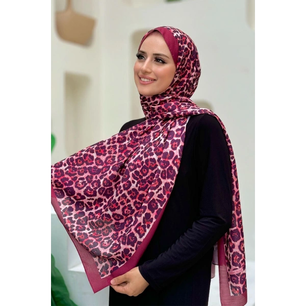 Leopar Desenli Şal 2067 Bordo