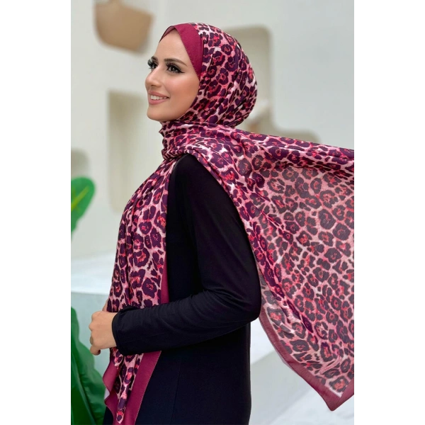 Leopar Desenli Şal 2067 Bordo