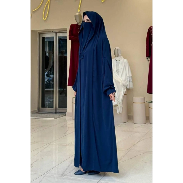 Medine Kendinden Peçeli Sufleli Cilbab 6032 Lacivert