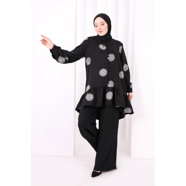 Nakışlı Düğmeli Takım 8702 Ekru