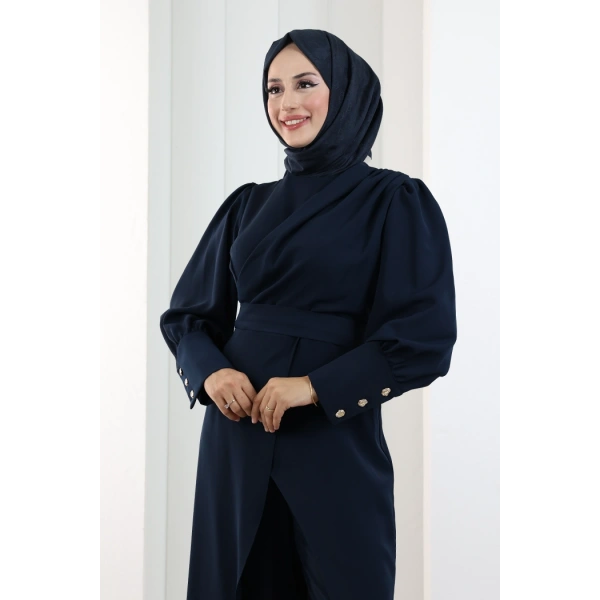 Omuz Büzgü Detaylı Tunik Takım 8709 Lacivert