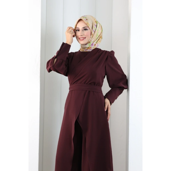 Omuz Büzgü Detaylı Tunik Takım 8709 Mürdüm