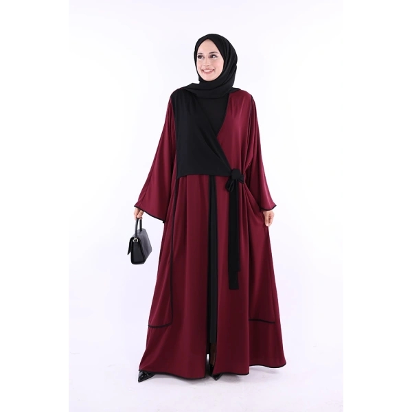 Önden Bağlama Detaylı Abaya 70005 Bordo