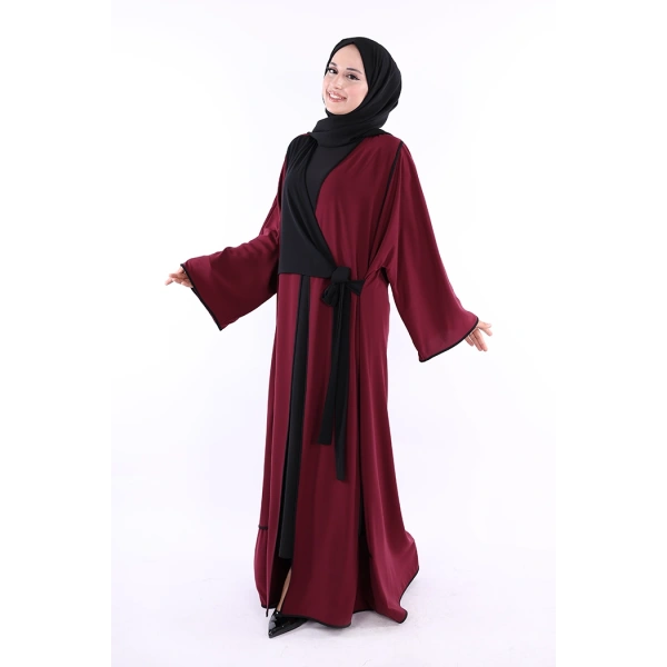 Önden Bağlama Detaylı Abaya 70005 Bordo