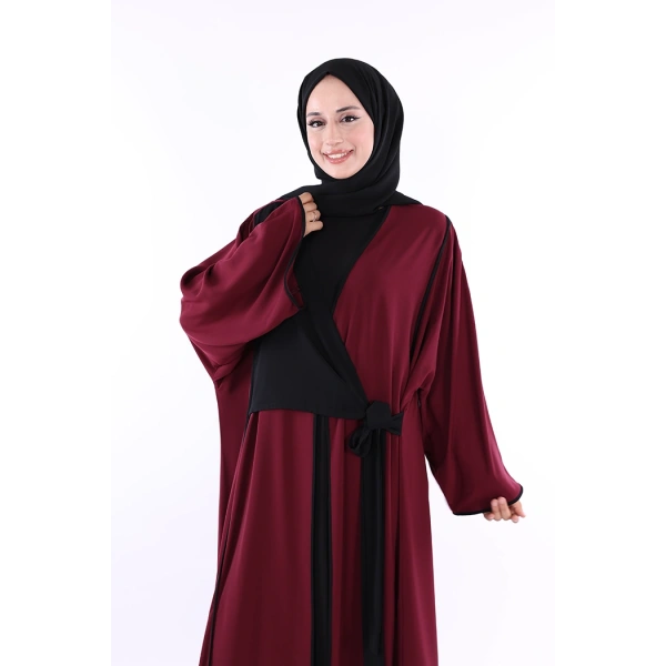 Önden Bağlama Detaylı Abaya 70005 Bordo