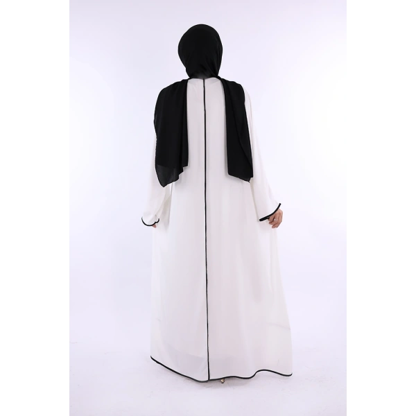 Önden Bağlama Detaylı Abaya 70005 Ekru