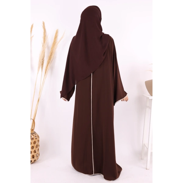 Önden Bağlama Detaylı Abaya 70005 Kahverengi