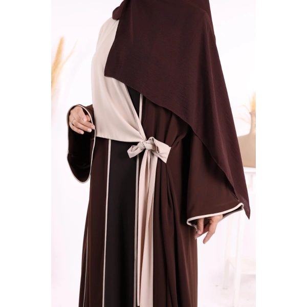 Önden Bağlama Detaylı Abaya 70005 Kahverengi