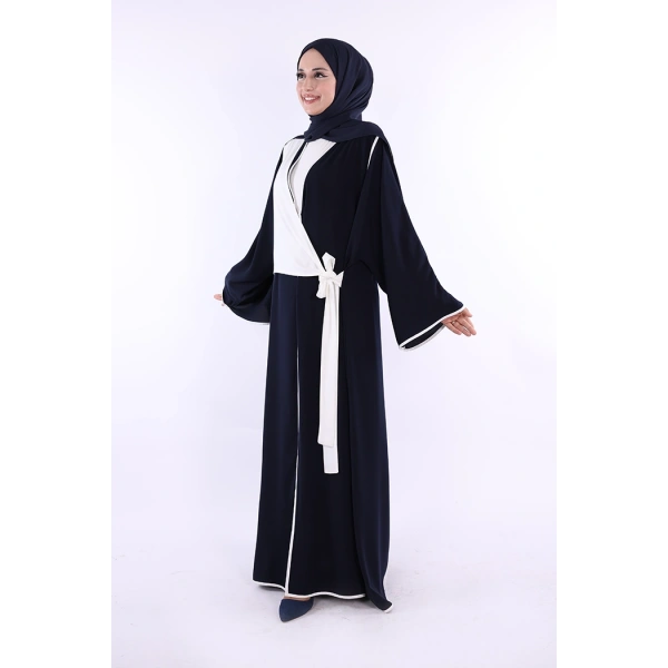 Önden Bağlama Detaylı Abaya 70005 Lacivert