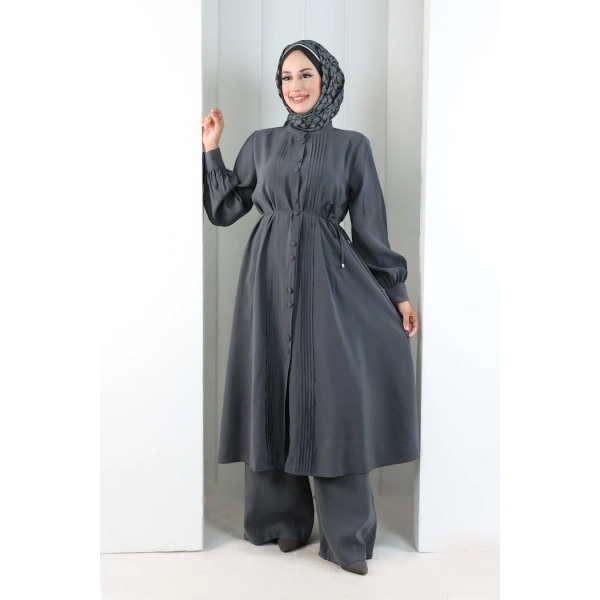 Önü Piliseli Düğmeli Takım 8701 Füme