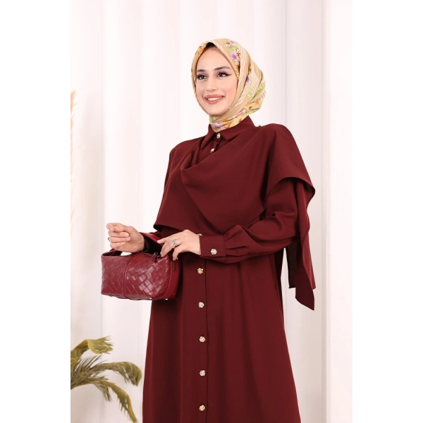 Önü Şal Detaylı Tunik Pantolon Takım 8018 Bordo