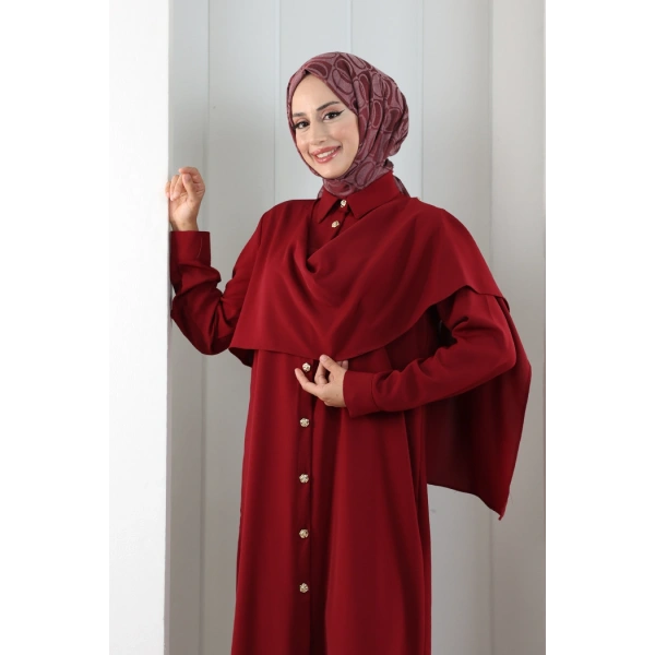 Önü Şal Detaylı Tunik Pantolon Takım 8018 Bordo