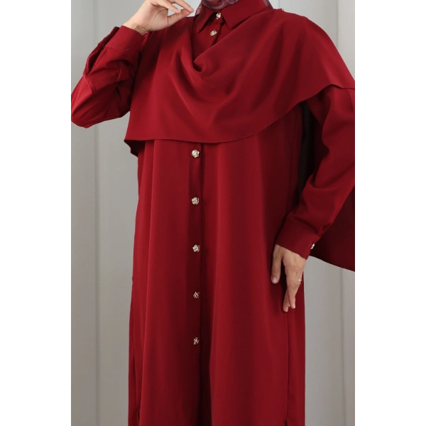 Önü Şal Detaylı Tunik Pantolon Takım 8018 Bordo