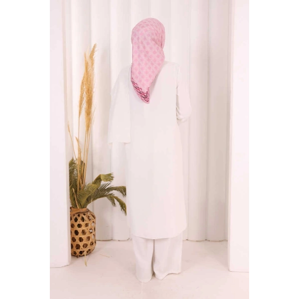 Önü Şal Detaylı Tunik Pantolon Takım 8018 Ekru