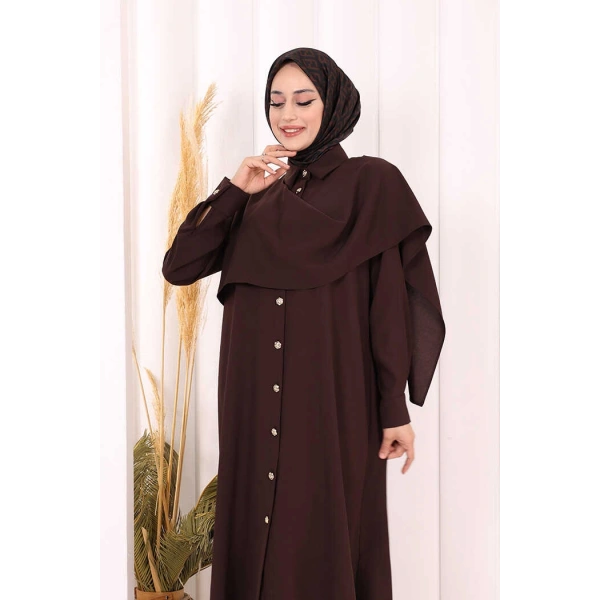 Önü Şal Detaylı Tunik Pantolon Takım 8018 Kahverengi