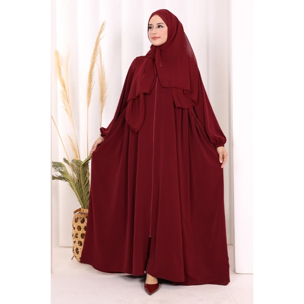 Oval Büzgülü Kol Manşetleri Lastikli  Ferace 6005 Bordo