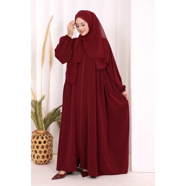 Oval Büzgülü Kol Manşetleri Lastikli  Ferace 6005 Bordo