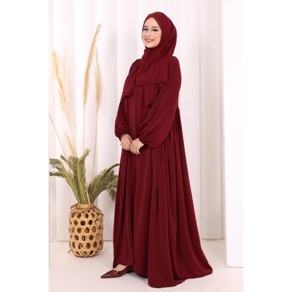 Oval Büzgülü Kol Manşetleri Lastikli  Ferace 6005 Bordo