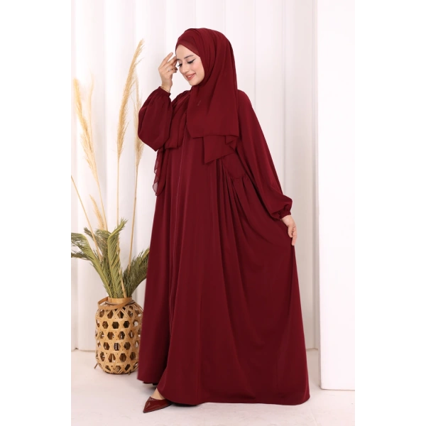 Oval Büzgülü Kol Manşetleri Lastikli  Ferace 6005 Bordo