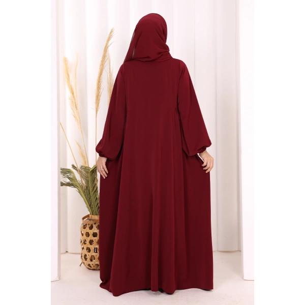 Oval Büzgülü Kol Manşetleri Lastikli  Ferace 6005 Bordo