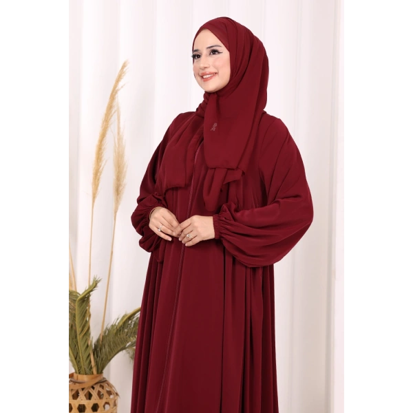 Oval Büzgülü Kol Manşetleri Lastikli  Ferace 6005 Bordo