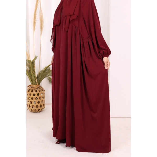 Oval Büzgülü Kol Manşetleri Lastikli  Ferace 6005 Bordo