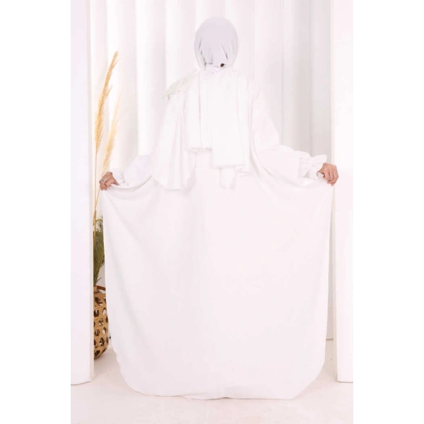 Pamuk Çiçek Detaylı Elbise Abaya ŞAL HEDİYE  8009 Ekru