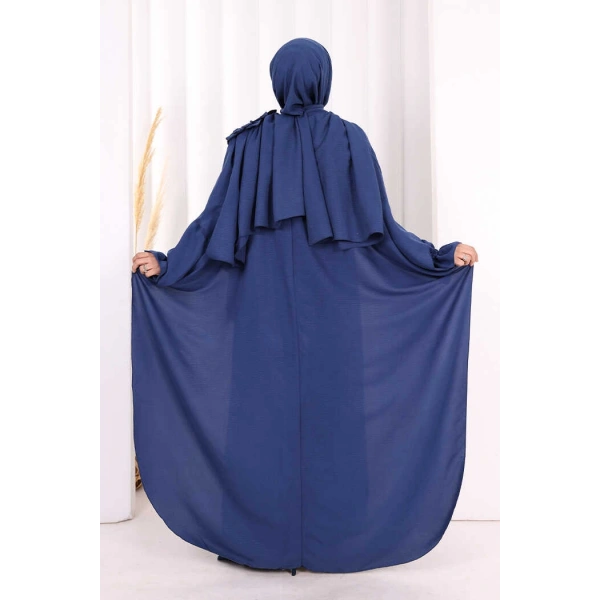 Pamuk Çiçek Detaylı Elbise Abaya ŞAL HEDİYE  8009 Lacivert