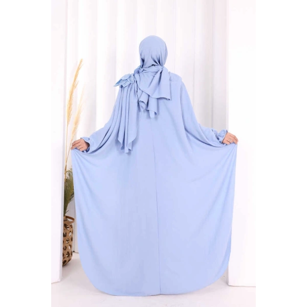Pamuk Çiçek Detaylı Elbise Abaya ŞAL HEDİYE  8009 Mavi