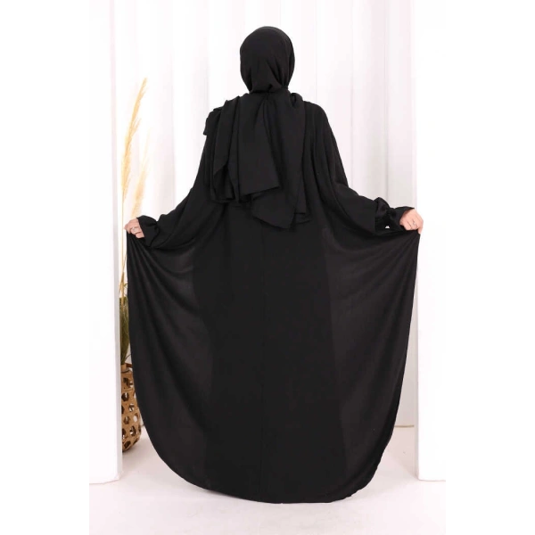 Pamuk Çiçek Detaylı Elbise Abaya ŞAL HEDİYE  8009 Siyah