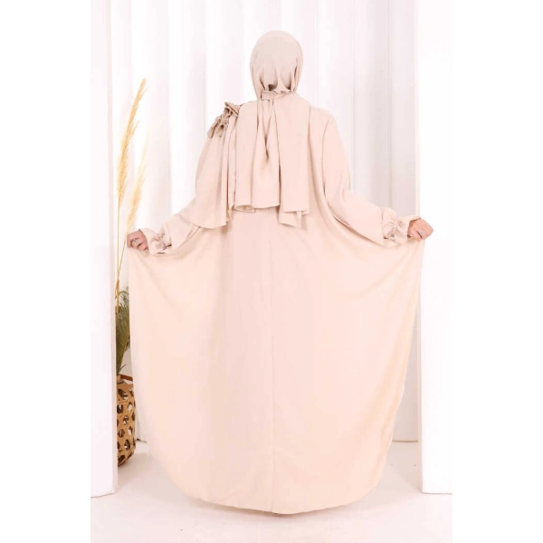 Pamuk Çiçek Detaylı Elbise Abaya ŞAL HEDİYE  8009 Taş