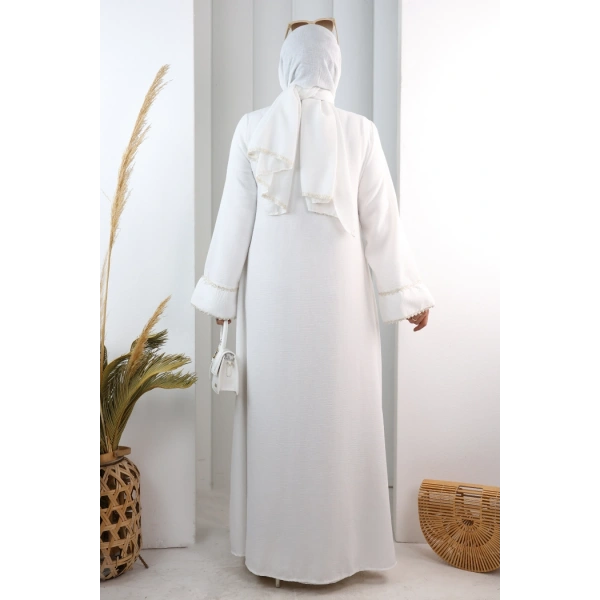 Papatya Dantelli Abaya Elbise 7097 Ekru