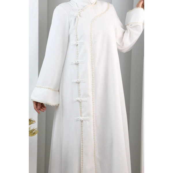 Papatya Dantelli Abaya Elbise 7097 Ekru
