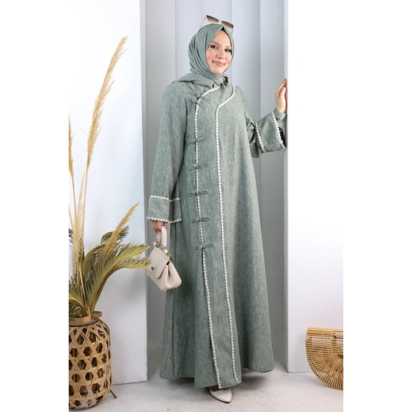 Papatya Dantelli Abaya Elbise 7097 Haki