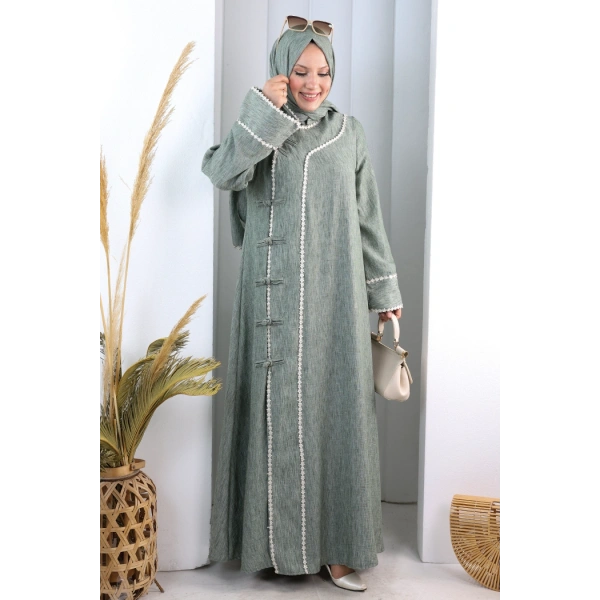 Papatya Dantelli Abaya Elbise 7097 Haki
