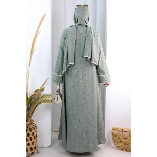 Papatya Dantelli Abaya Elbise 7097 Haki