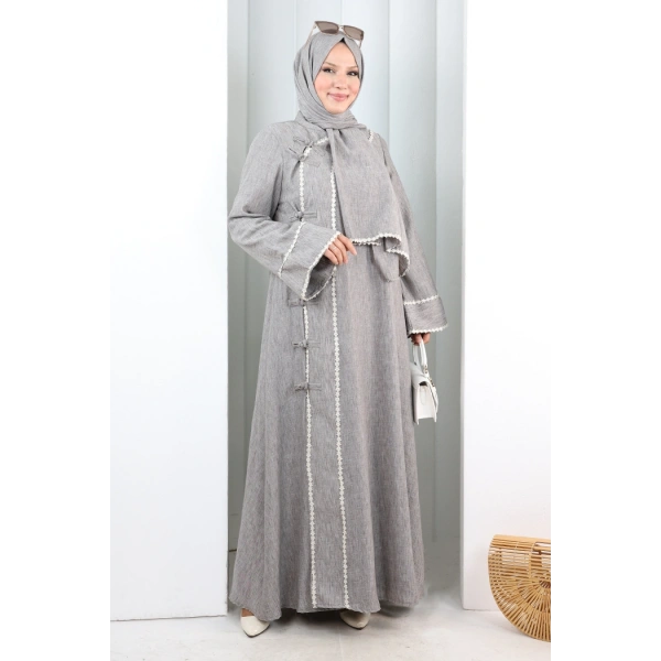 Papatya Dantelli Abaya Elbise 7097 Kahverengi