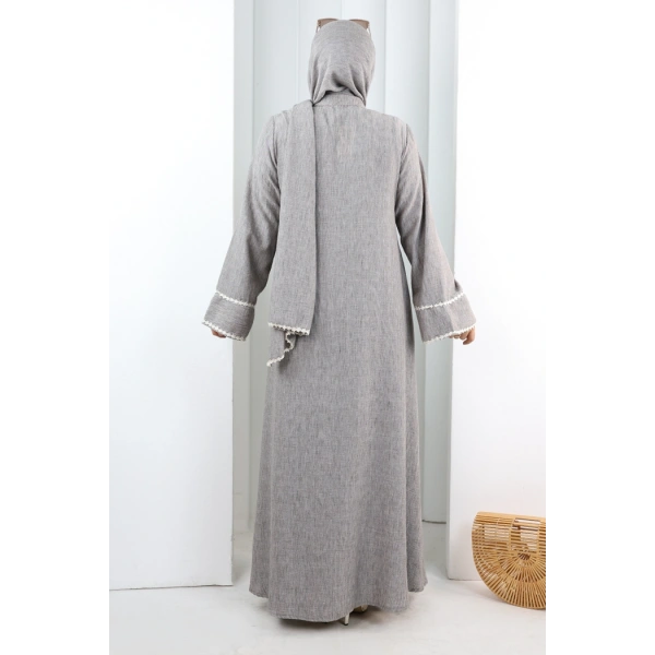 Papatya Dantelli Abaya Elbise 7097 Kahverengi